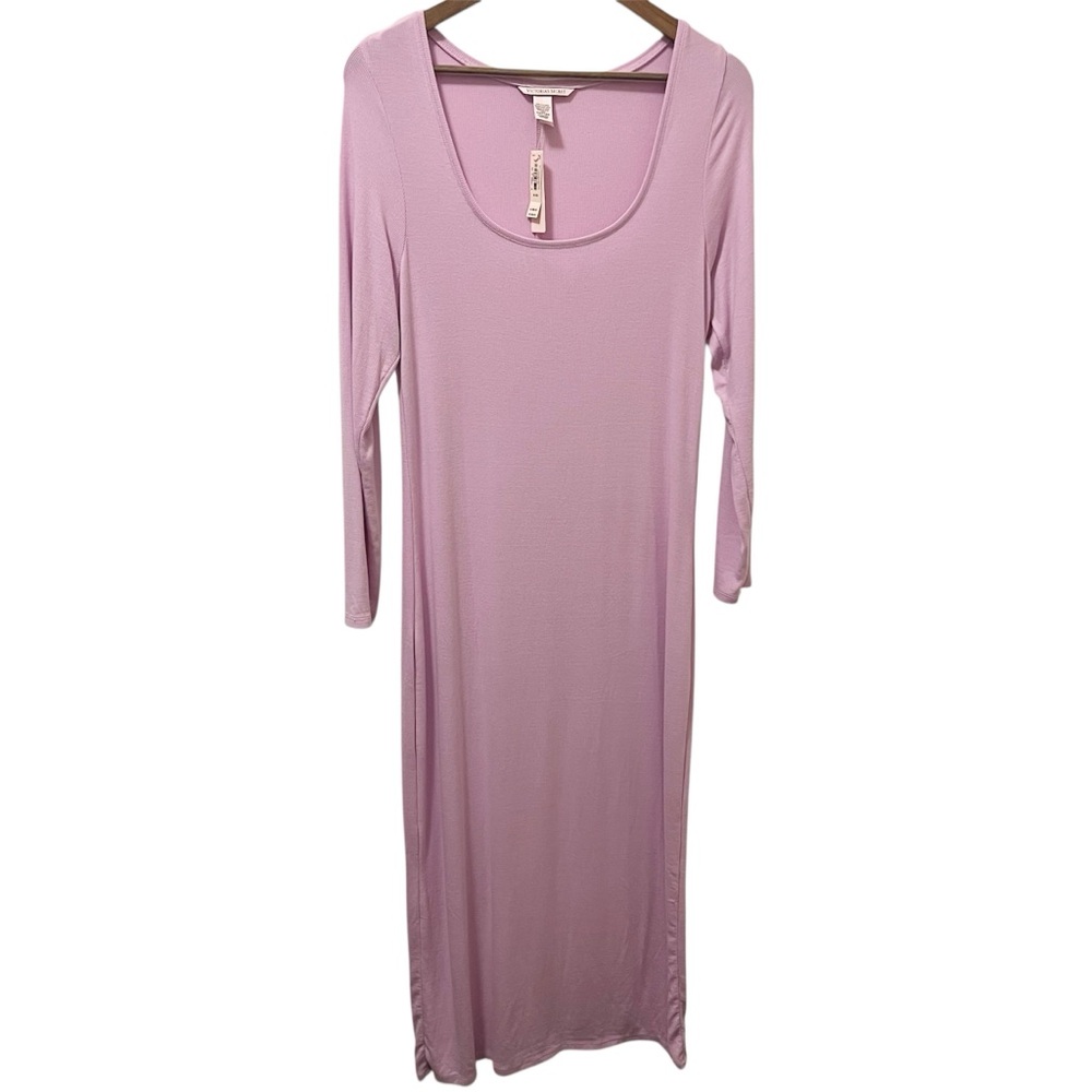 Lilac Long Sleeve Womens Victoria's Secret Ribbed Mid-calf Midi Dress